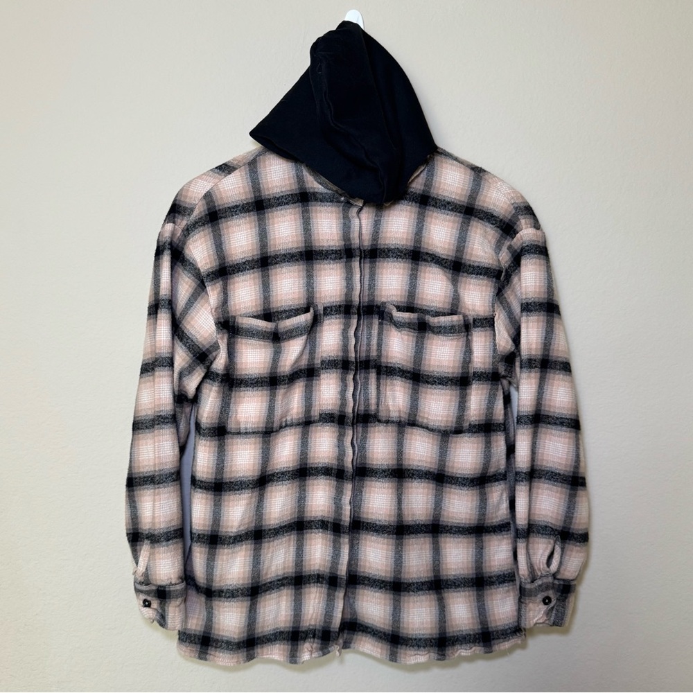 Forever 21 tan brown & black Small hoodie plaid Flannel